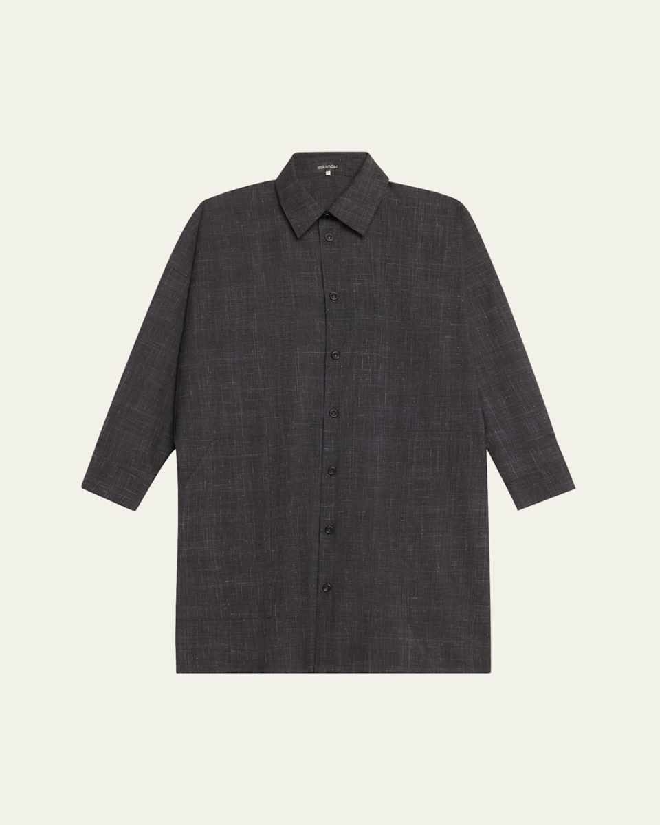 Wide A-Line Shirt Jacket With Collar (Very Long Length) With Slits